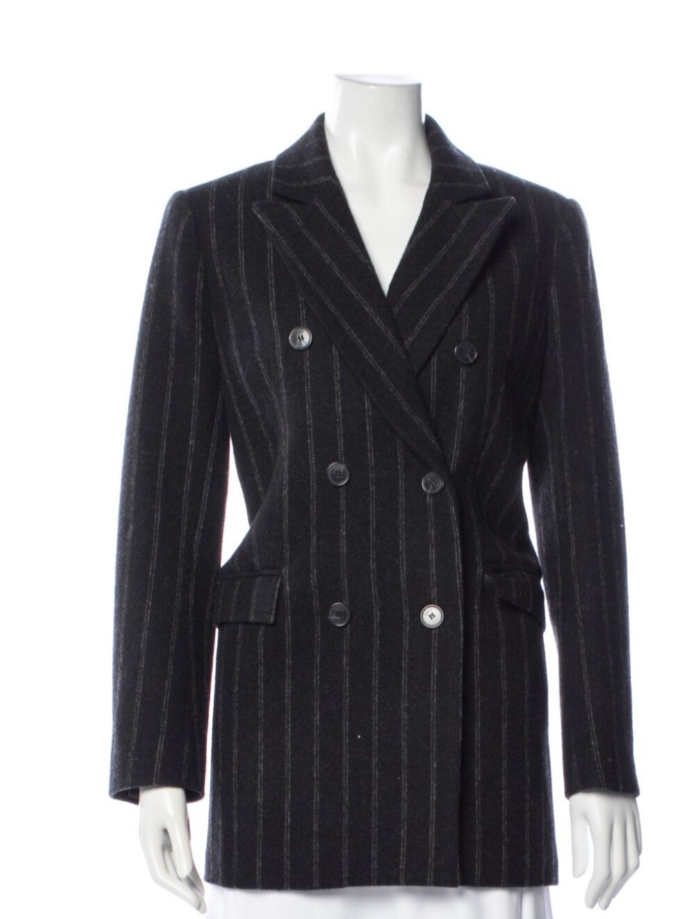ba&sh Black Pinstripe Double-Breasted Blazer Jacket